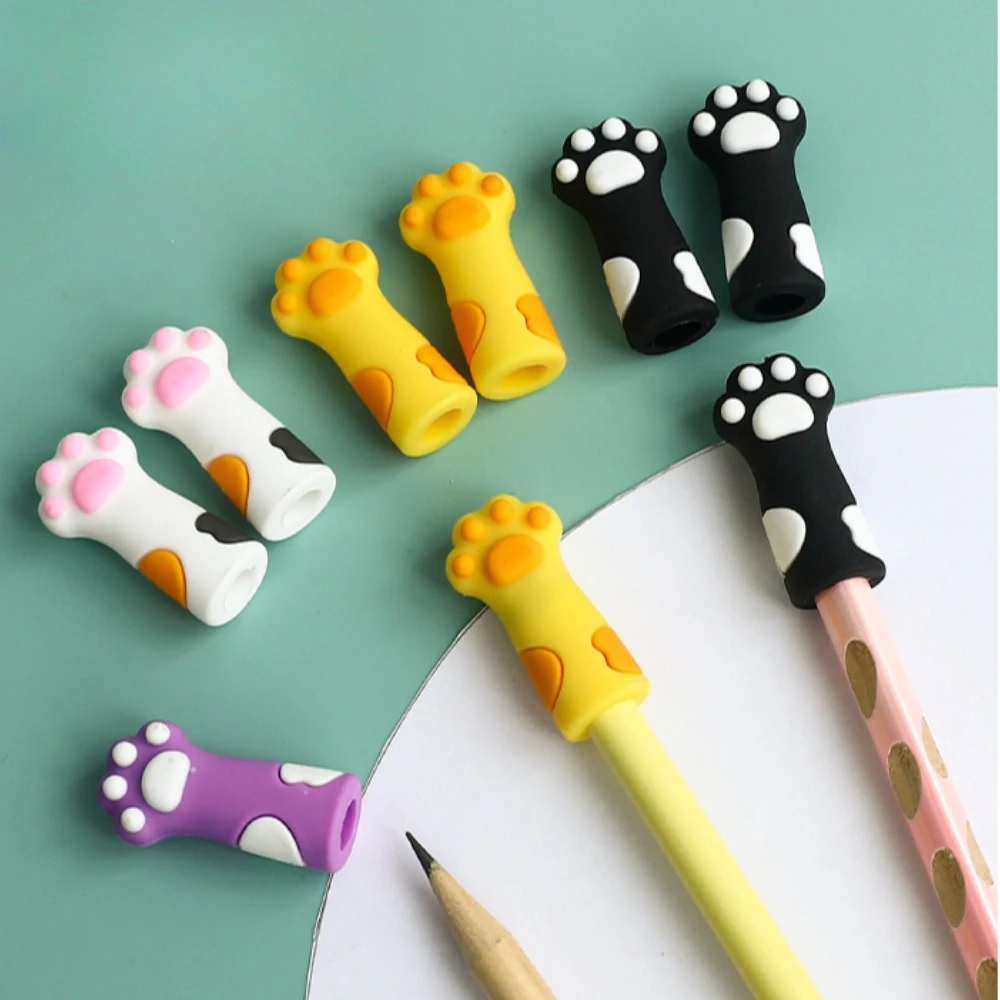 1pc Kawaii Cat Pencil Cap Cartoon Silicone Pen Topper Covers For Kids Cute Pencil Extender Stationery School Supplies