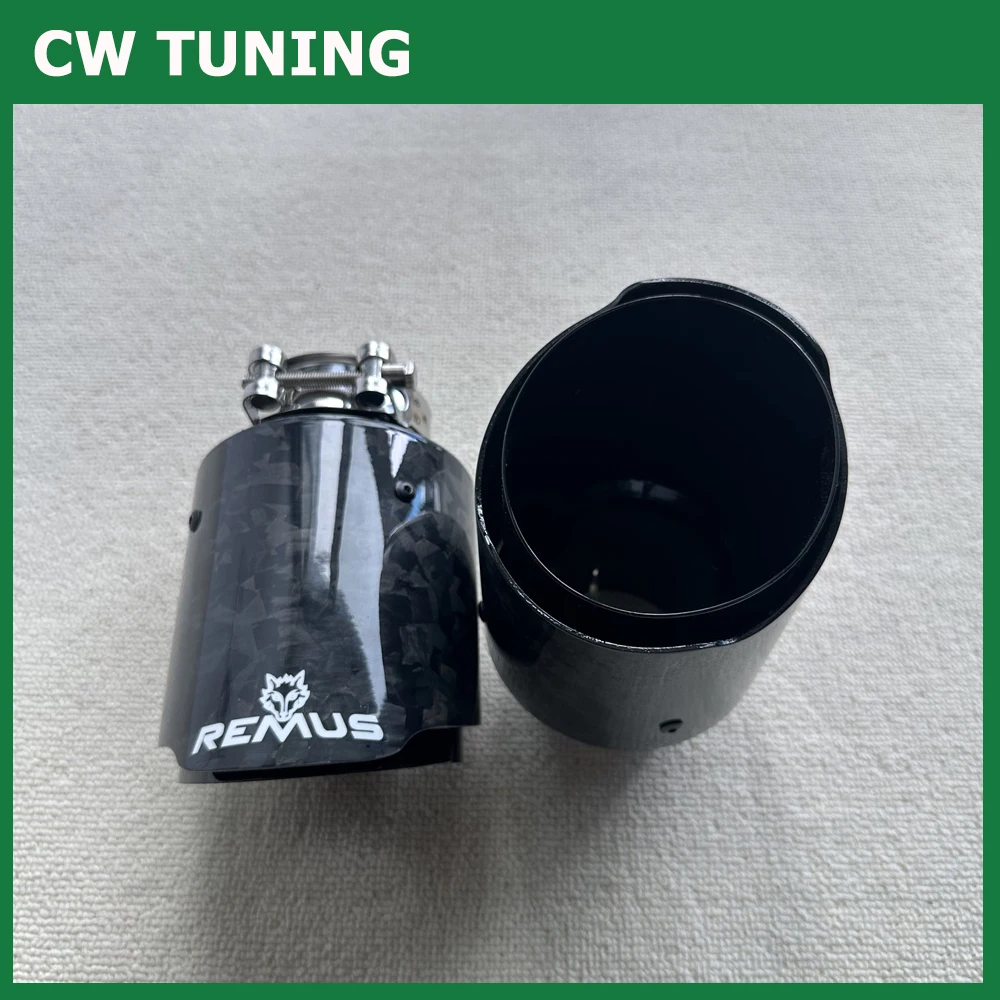 

1 PC Remus Logo New Car Style Forged Fiber Carbon Stainless Steel Black Muffler PIpe Glossy Exhaust Muffler Tip For E63 E90