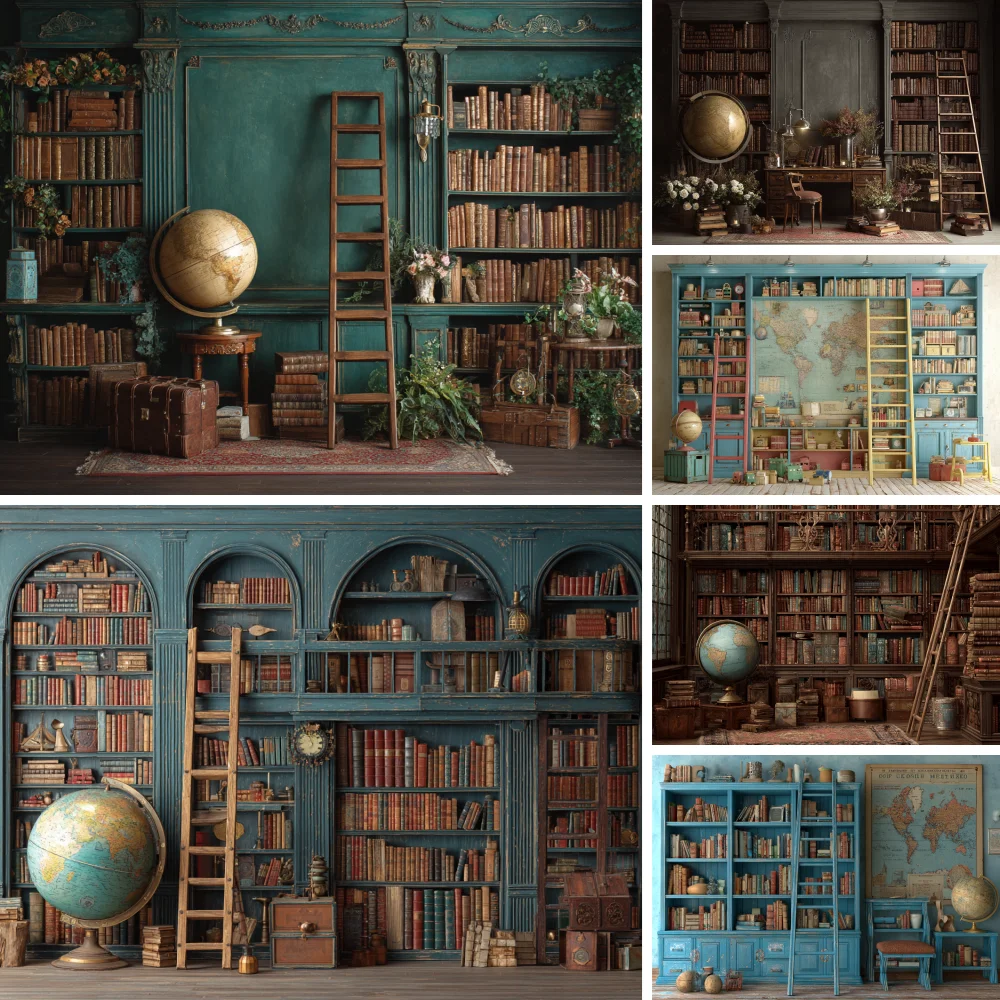 

Back To School Photography Backdrop Bookshelf Books Desk Students Graduation Party Banner Photocall Background for Photo Studio