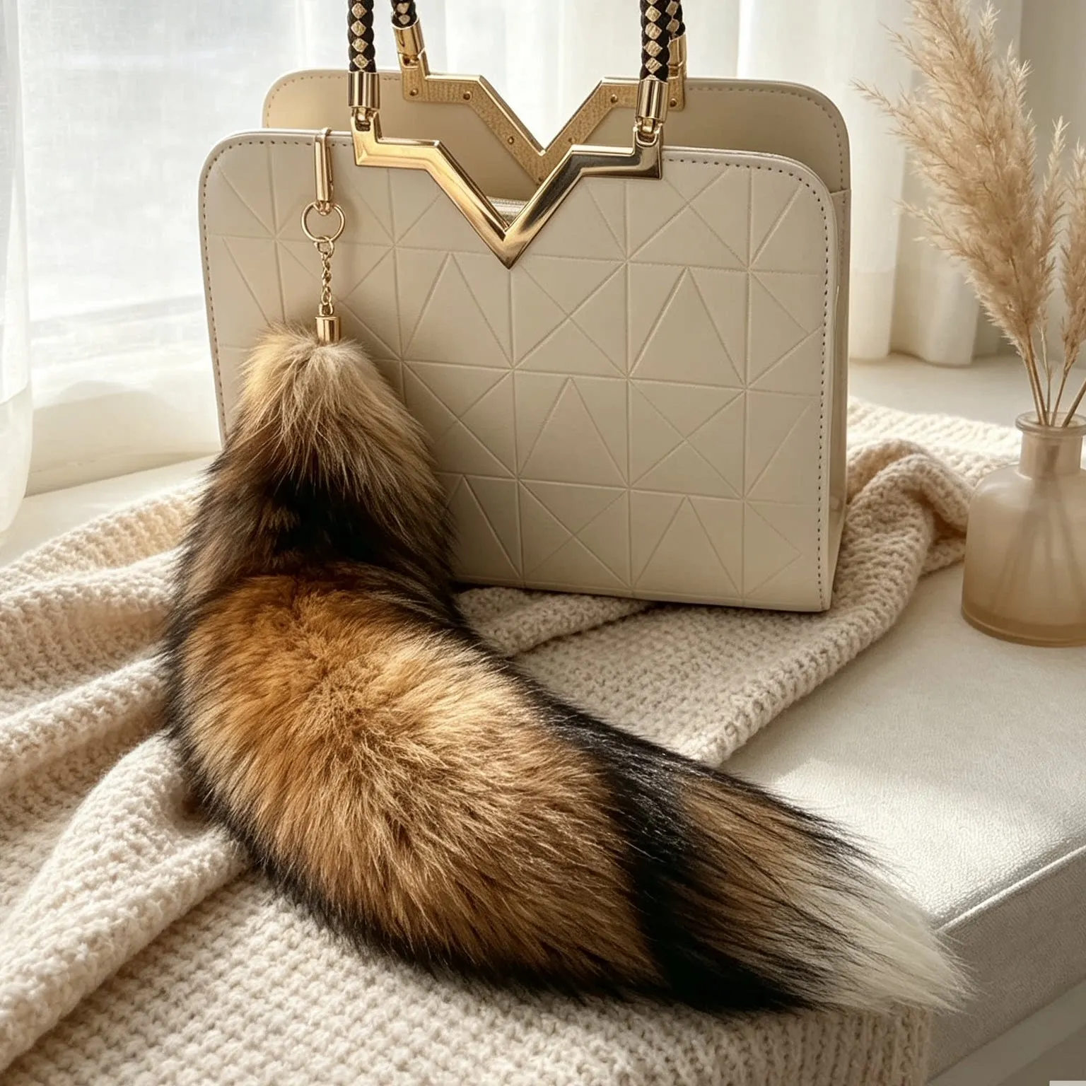 Large Fluffy Fox Tail Cosplay Costume Accessory High Quality 40cm Natural Sun Fox Tail Keychain Pendants For Cell Phones