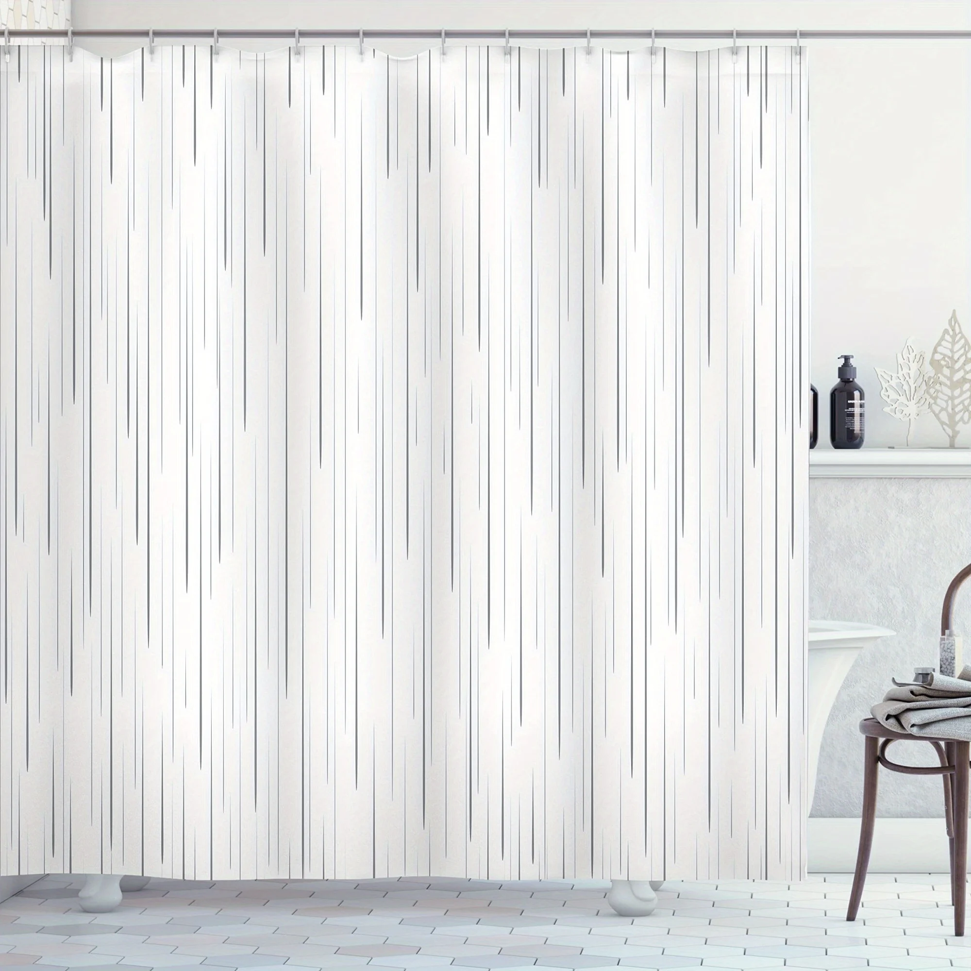 

White Vertical Stripe Shower Curtain Minimalist Design Bathroom Decor Waterproof Curtains Modern Home Style