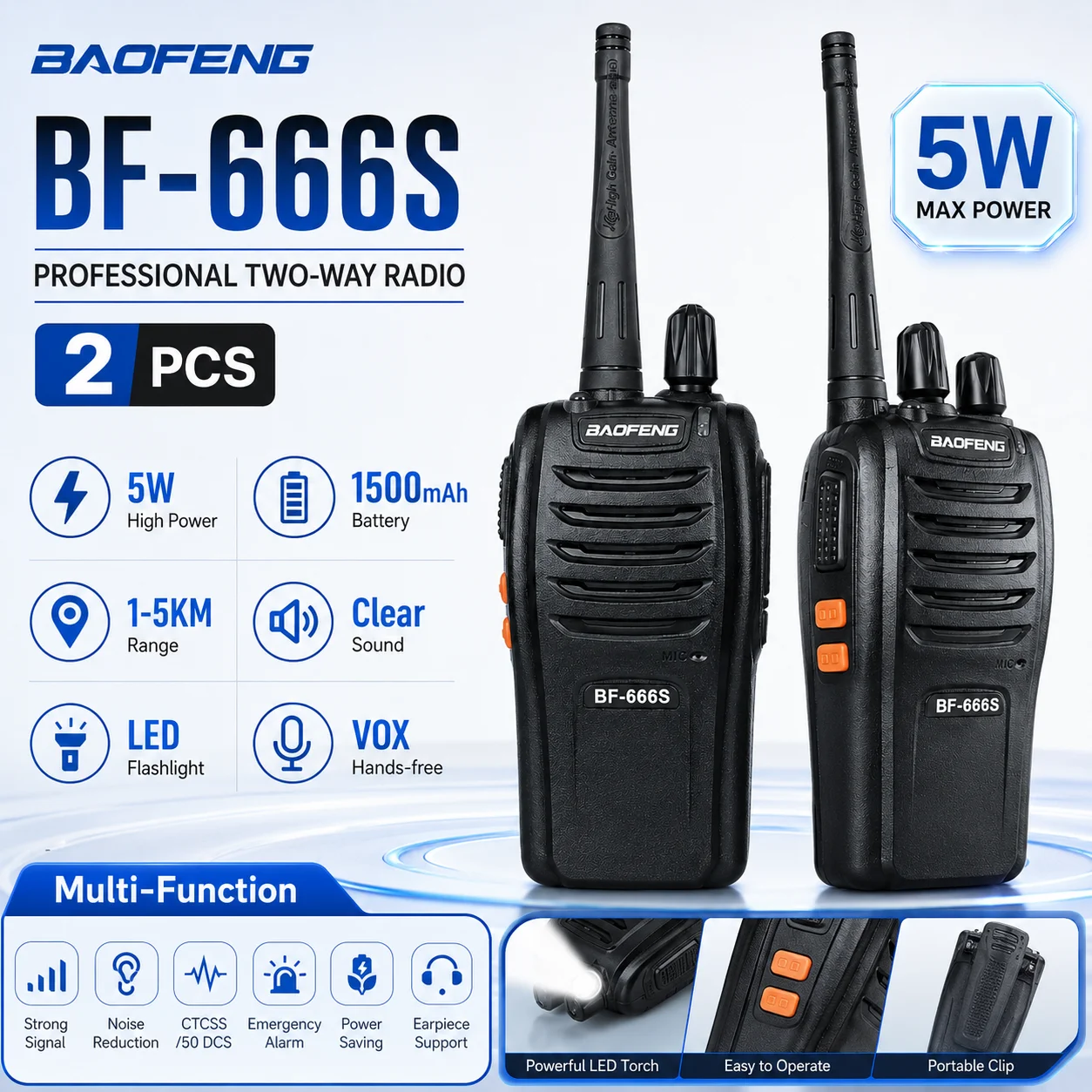 baofeng-bf-666s-トランシーバー-2-個-5w-長距離双方向ラジオ-1500mah-ポータブルインターホン-vox-led-懐中電灯-セキュリティ屋外用