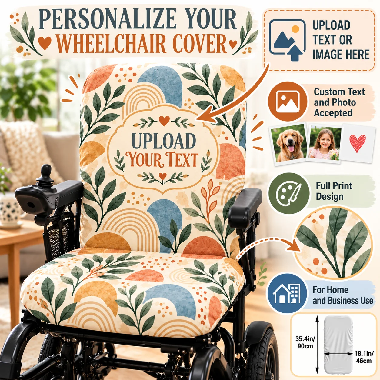 Custom Wheelchair Seat Cover Personalized Polyester Wheelchair Seat Cover Custom Text And Pattern Mobility Chair Protector Gift