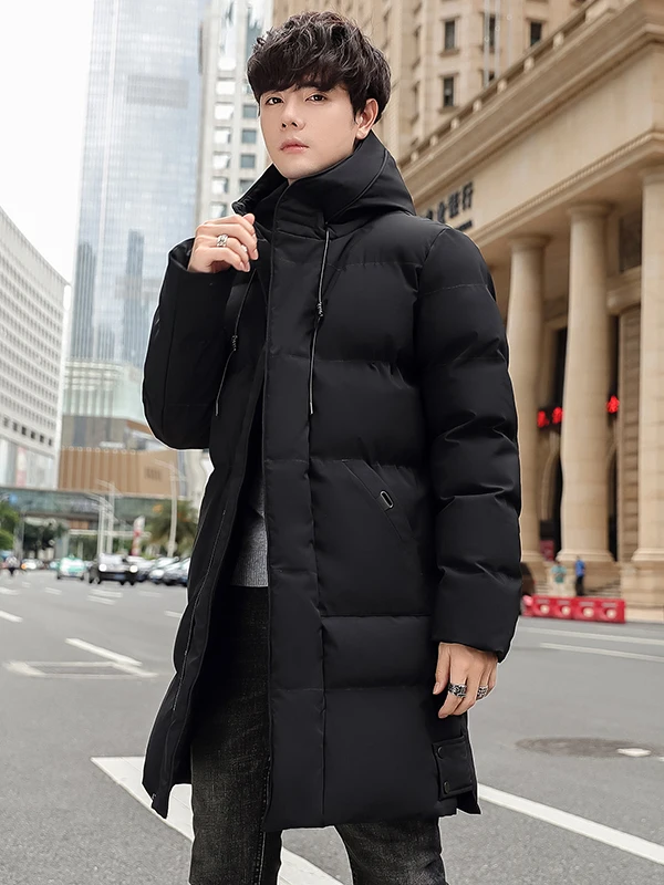 

Winter New Men's Mid-Length Thickened Cotton Jacket Korean Version Hooded Warm Cotton Clothes Double Opening Loose Cotton Coat