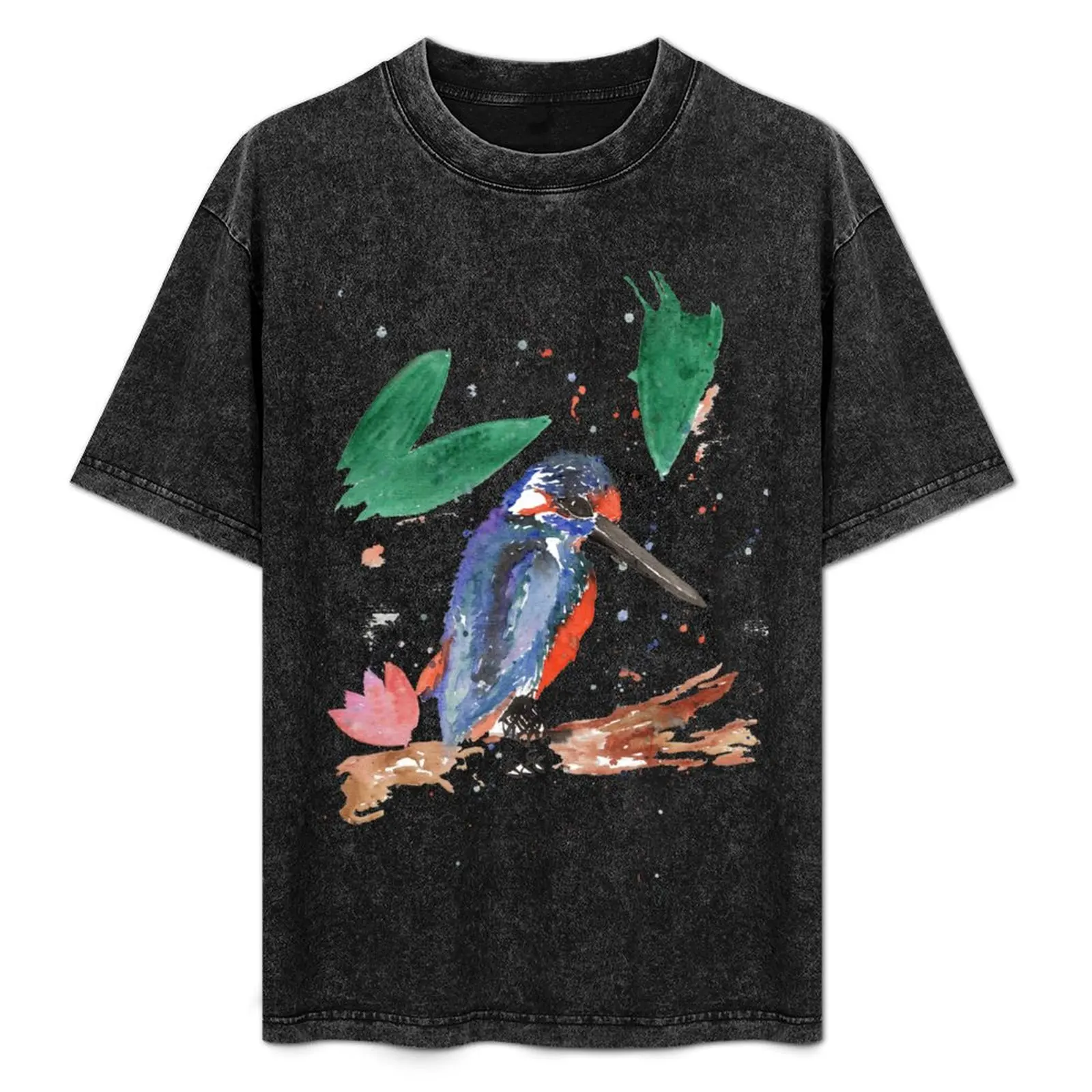 Abstract Watercolour Kingfisher Bird T-Shirt Durable Work Wear T-Shirt