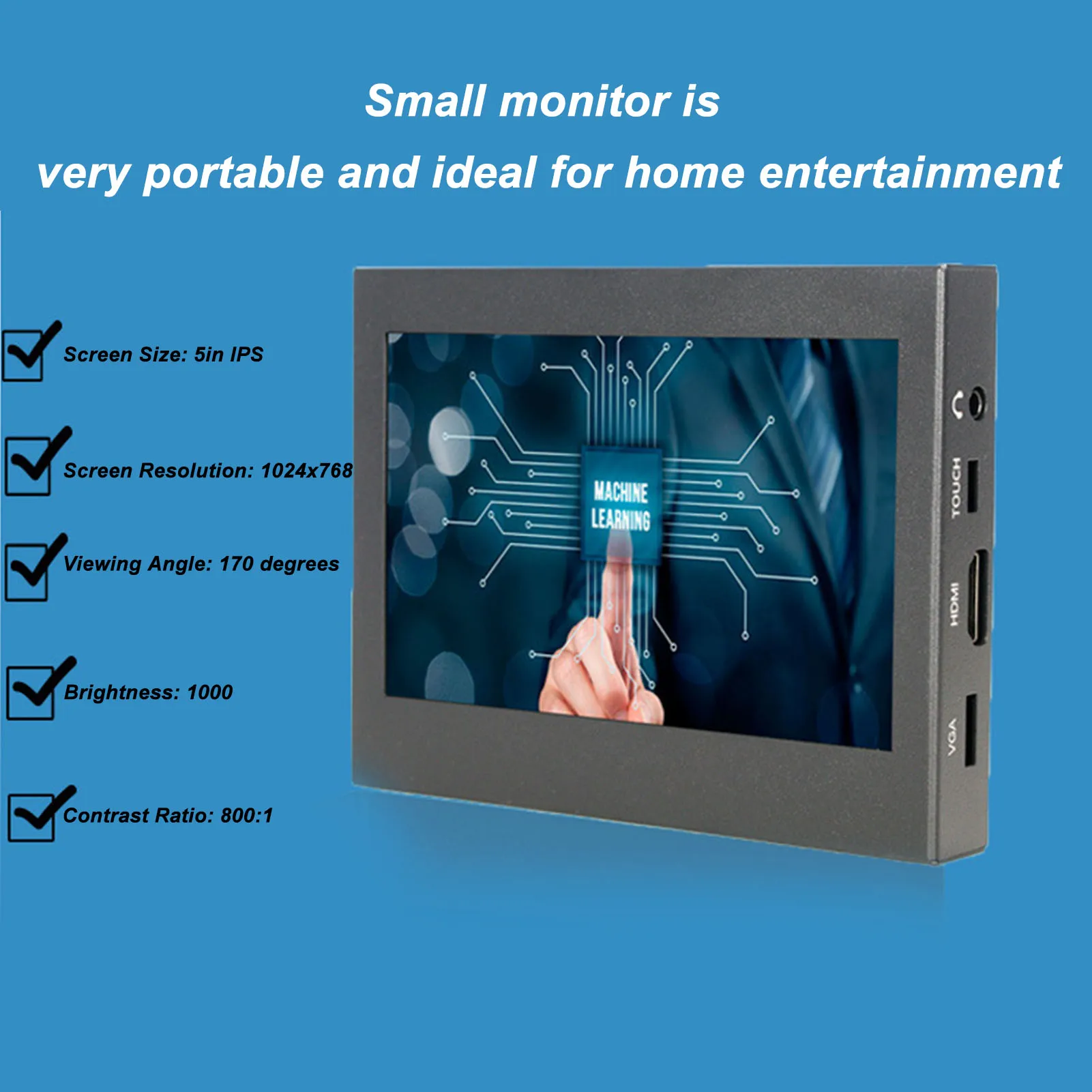 5in Touch Screen Monitor With VGA USB HD Multimedia Interface Color Screen Monitor