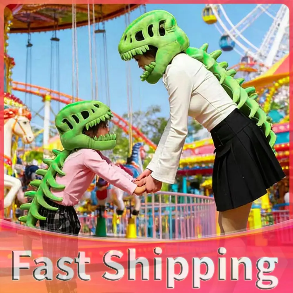 

3D Plush Dino-saur Skeletons Costume Set Cozy Dinosaur Skeleton Plush Costume Realistic with Hood for Man Women Dress-Up Parties and Photos (Green Children Size)