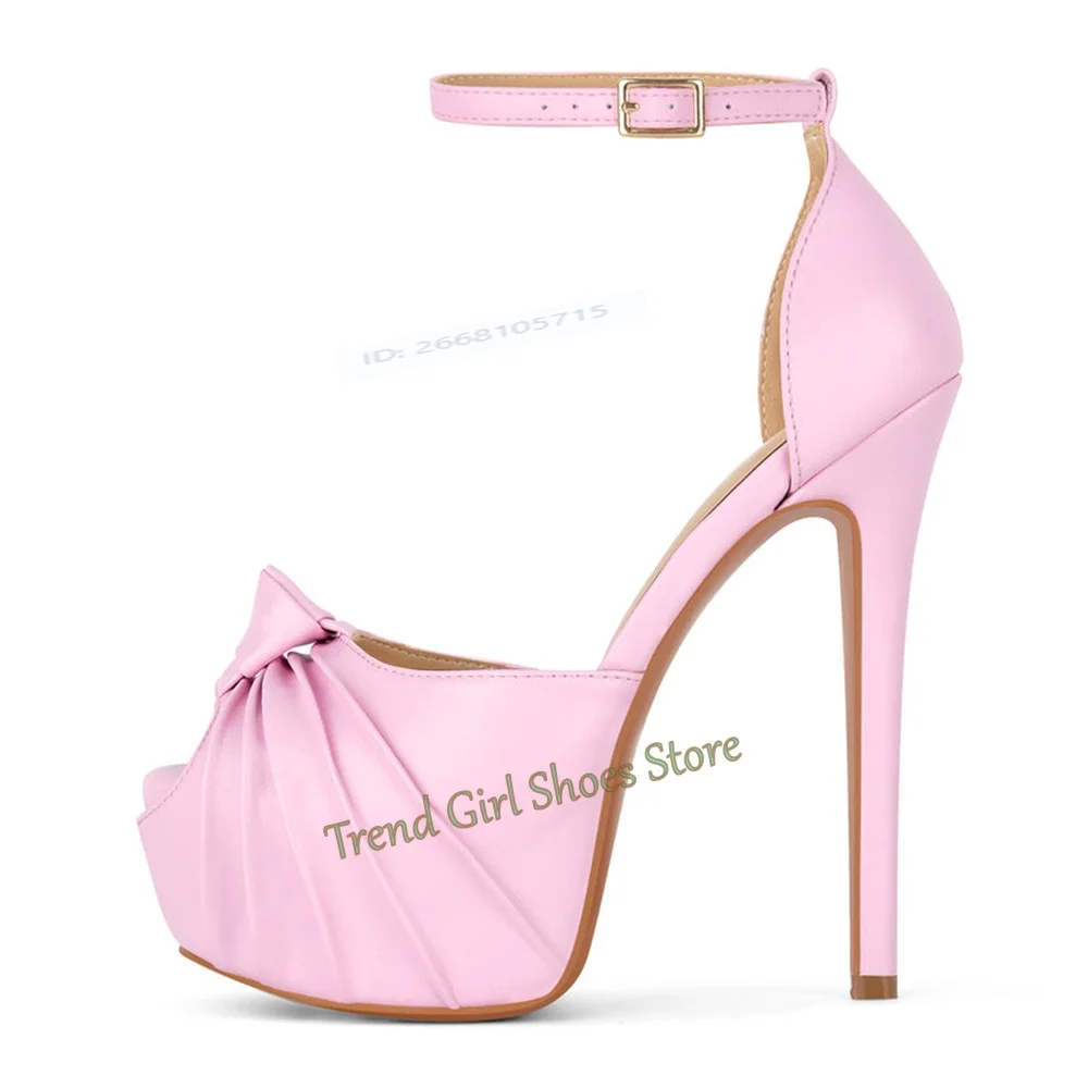 

One Strip Folds Peep Toe Sandals Thin High Heels Solid Summer Sandals Buckle Straps Women Shoes New Style Ankle Designer Fashion