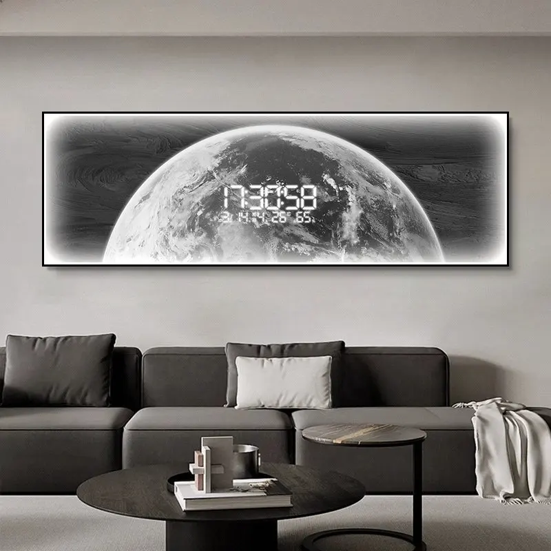 Lunar Planet High-end Led Light Painting, Electronic Clock Hanging On The Wall, Living Room Decoration Light Painting Lustre