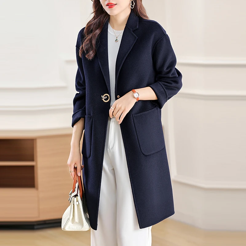Jueqi Double sided Cashmere Coat for Women's Korean Medium Long 100% Pure Wool Autumn and Winter New Woolen Coat HE-24