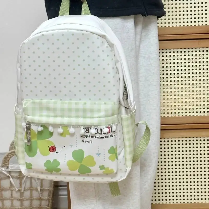 Patchwork Contrast Color Chic Dot Letter Print Backpack Y2k Aesthetic Kawaii Sweet Schoolbag Casual Fashion All Match Backpacks