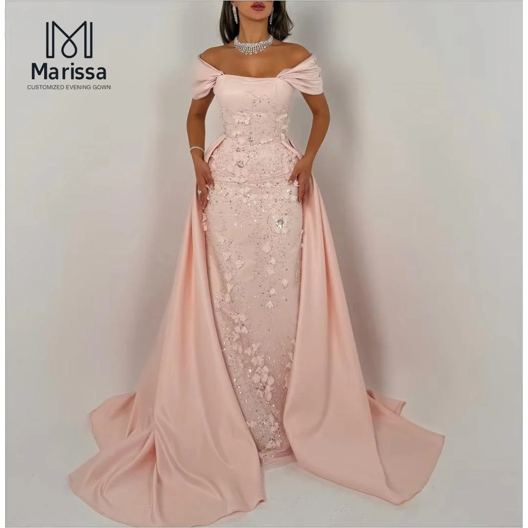 

Marissa Chiffon Print Luxurious Women's Evening Dresses Luxury 2025 Draped Skirt Customized Elegant Gowns Off-the-shoulder Pink