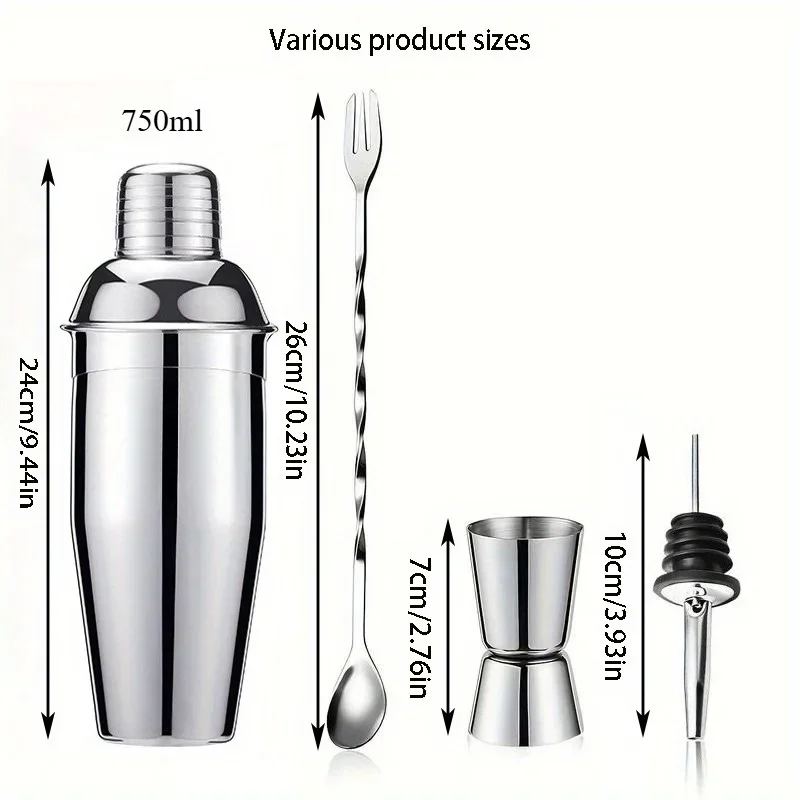 Cocktail shaker, authentic cocktail set, 8-piece measuring cup, evening drink,commercial homemade 25.5 fluid ounces, 750ML
