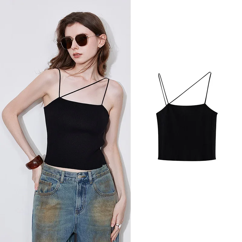 

Women Vest 2025 Spring Autumn New Asymmetrical Slim Fit Sexy Knitted Camisole Tank Tops