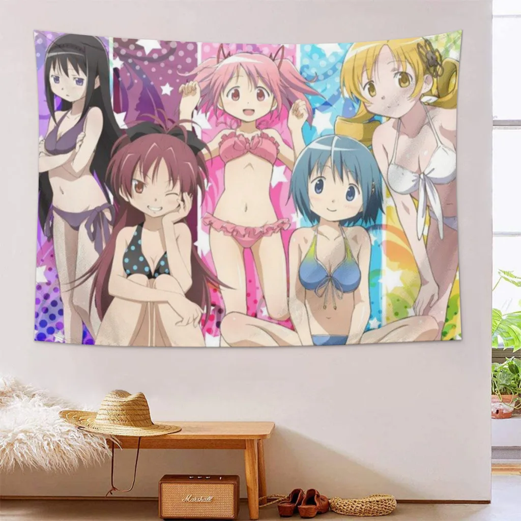 Anime Tapestry Japan Kawaii Puella Magi Madoka Magica Wall Hanging For Bedroom Décor Aesthetic