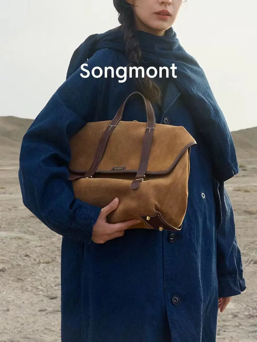 حقيبة كتف Songmont الحد الأدنى المتدلي - حقيبة من جلد الغزال خالية من الجنسين مع داخلية واسعة وأناقة حضرية
