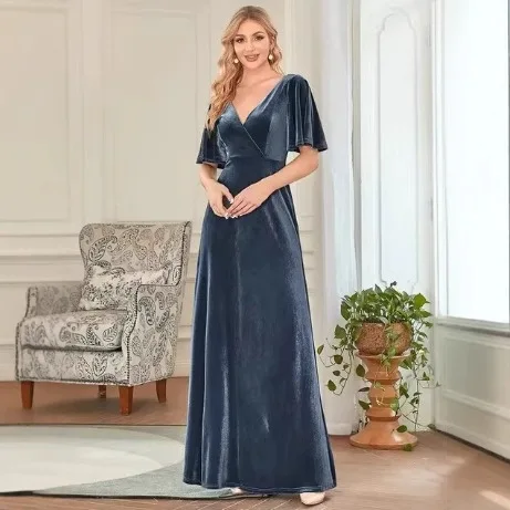 Vestido De noche Retro personalizado para mujer, Vestidos formales largos De terciopelo con cuello en V sexys, Vestidos De Novias