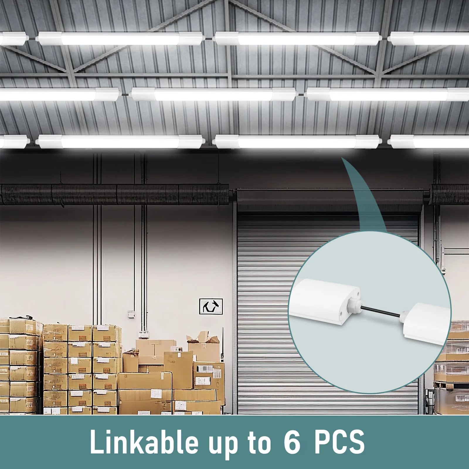 2/4 Stück 45 W LED-Nassraumleuchten mit Bewegungssensor, 4000 K, 150 cm, IP66 verknübbare Deckenröhrenlampe für Büro, Garage, Flur – Detail 1