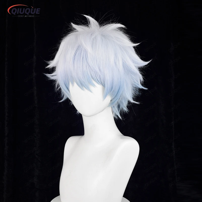 Amine Gintama Sakata Gintoki Cosplay Wig Silver Soul Short Gradient Color Heat Resistant Synthetic Costume Hair Wigs + Wig Cap