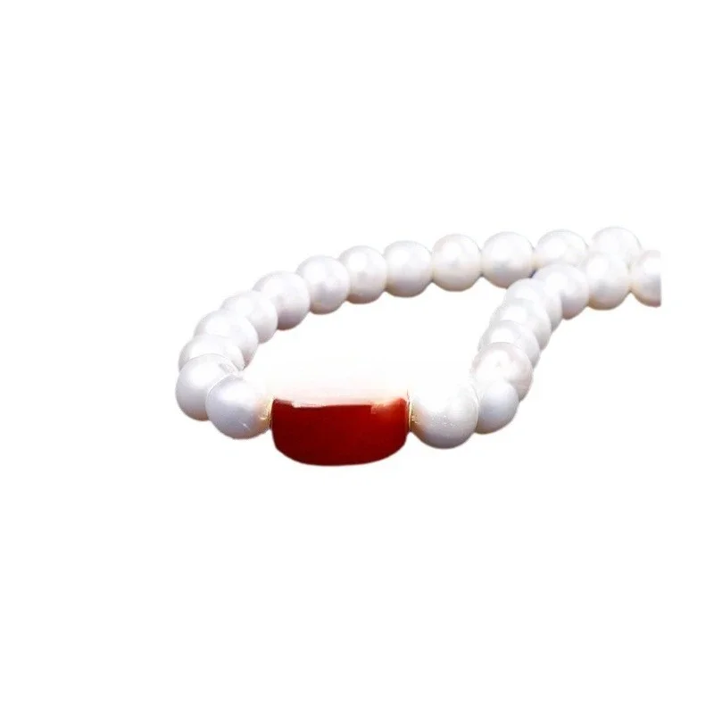

18k gold inlaid chalcedony pendant, natural freshwater pearl necklace, good luck, Mother's Day gifts for elders