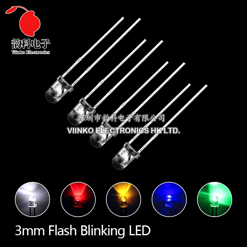 50pcs 3mm White Green Red Blue Yellow Light-Emitting-Diode Automatic Flashing LED Flash Control Blinking 3 mm LED Diode 1.5HZ