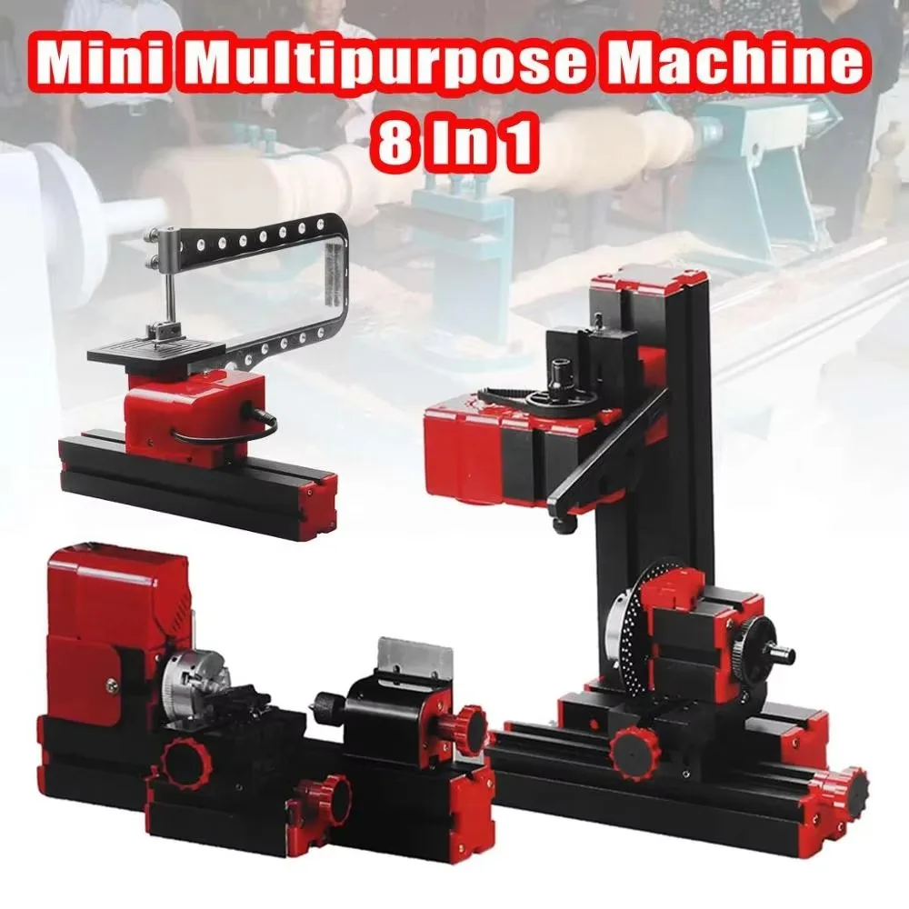 8 in 1 Small Multipurpose Machine Metal Woodworking Lathe Drilling Grinding Turning Milling Sawing Machine