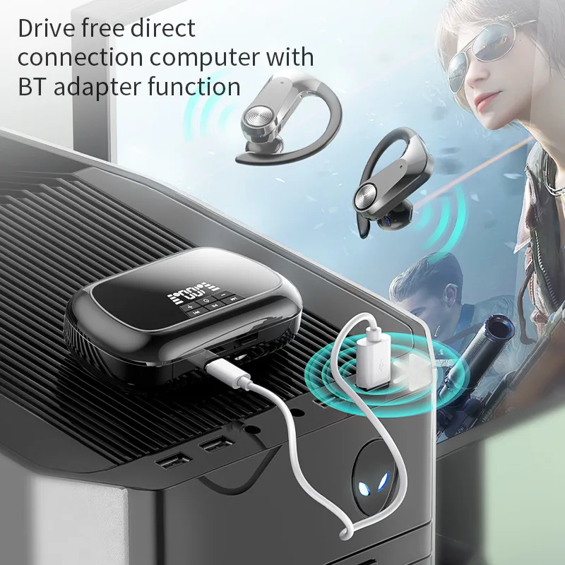 Q2S-auriculares inalámbricos con pantalla Digital LED, dispositivo de audio con sonido estéreo HiFi, compatible con Bluetooth 5,3, IPX5