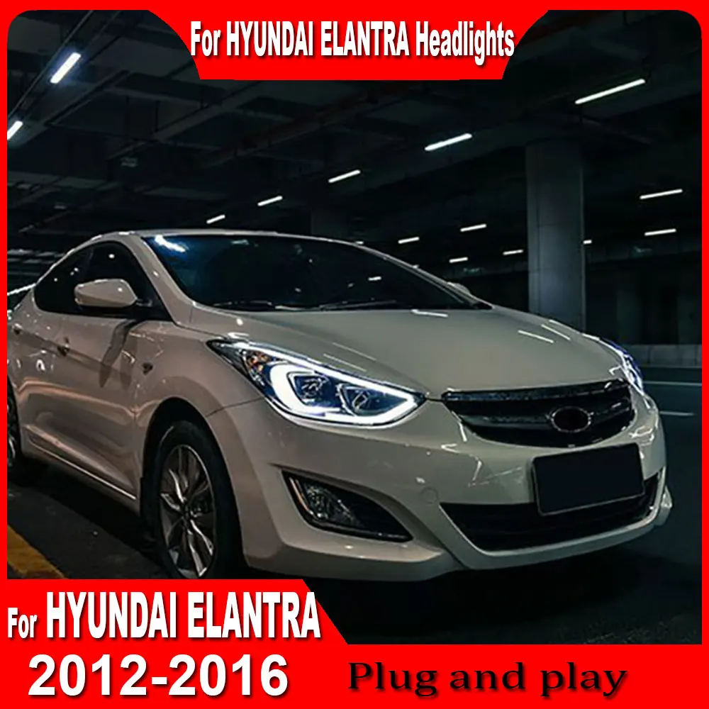 

Светодиодная фара для Hyundai Elantra 2012 2013 2014 2015 2016 2017 2018, фары Elantra, передняя лампа Drl, светодиодный проектор, аксессуары