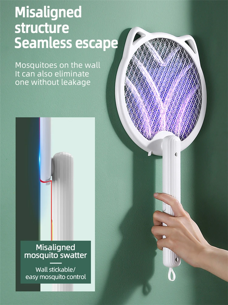 Raqueta plegable que mata mosquitos, matamoscas eléctrico recargable, matamoscas ajustable, lámpara alimentada por Mosquitos