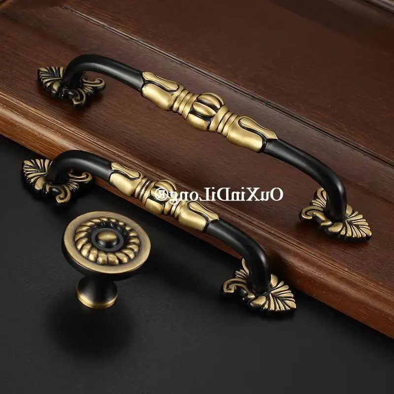 European Antique 4PCS Solid Pure Brass Furniture Handles Drawer Pulls Cupboard Wardrobe Kitchen Shoe TV Cabinet Pulls Knobs