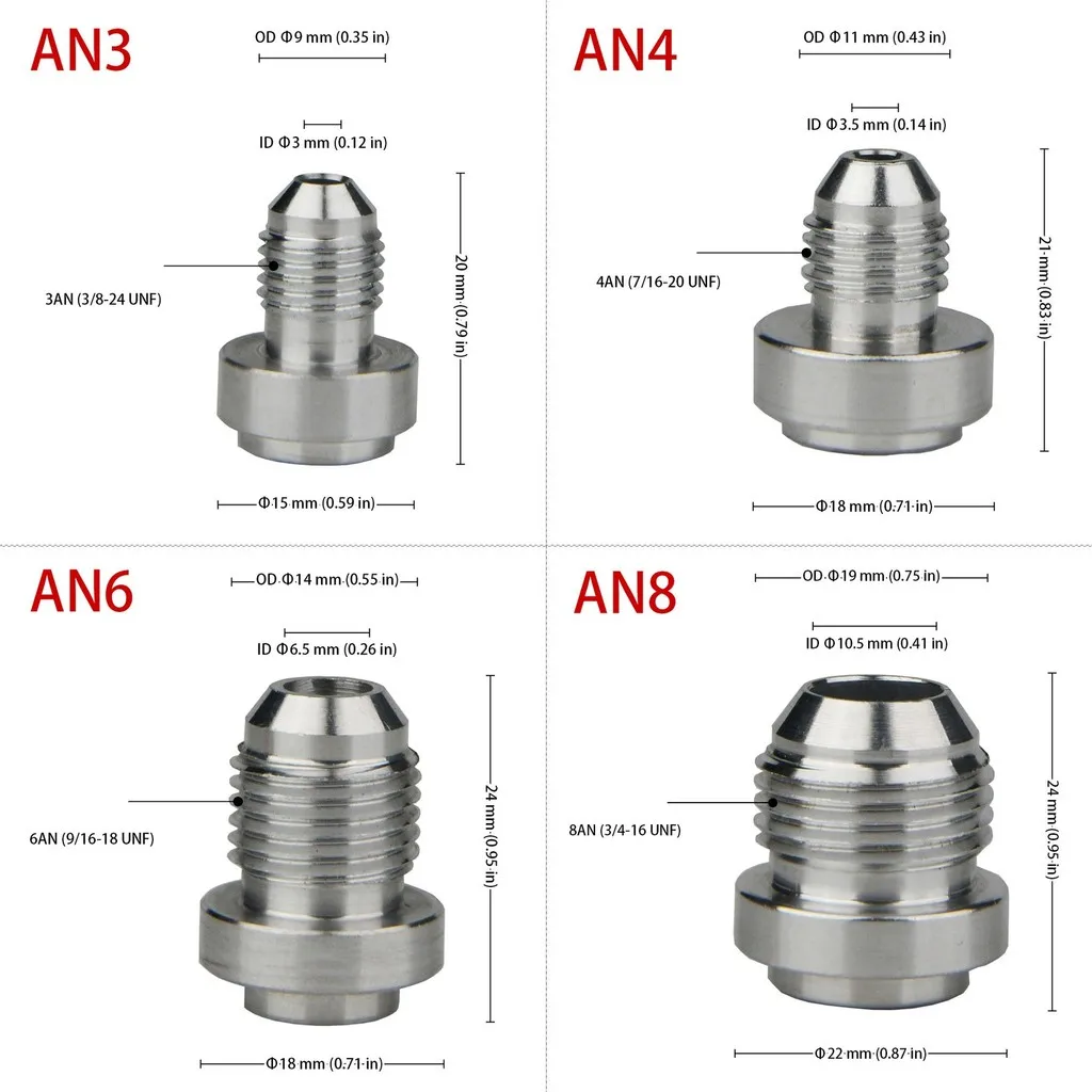 3AN 4AN 6AN 8AN 10AN 12AN 16AN 20AN Male Flare Weld on Bung Fitting Connector for Fuel Oil Hose Tank Nut Valve Cover Adaptor