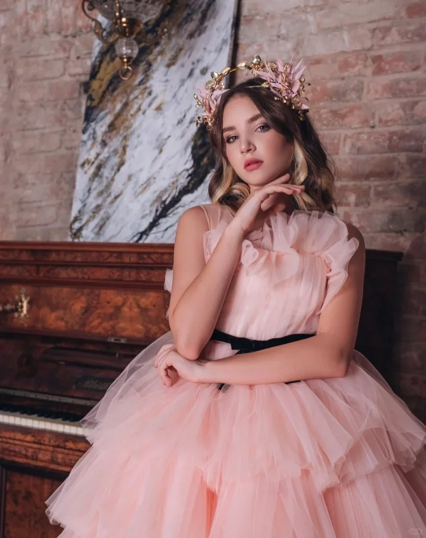 Vestido de niña de flores para boda, tul en capas rosa, hinchado, sin mangas con lazo, vestido de princesa para fiesta de cumpleaños de primera eucaristía para niños