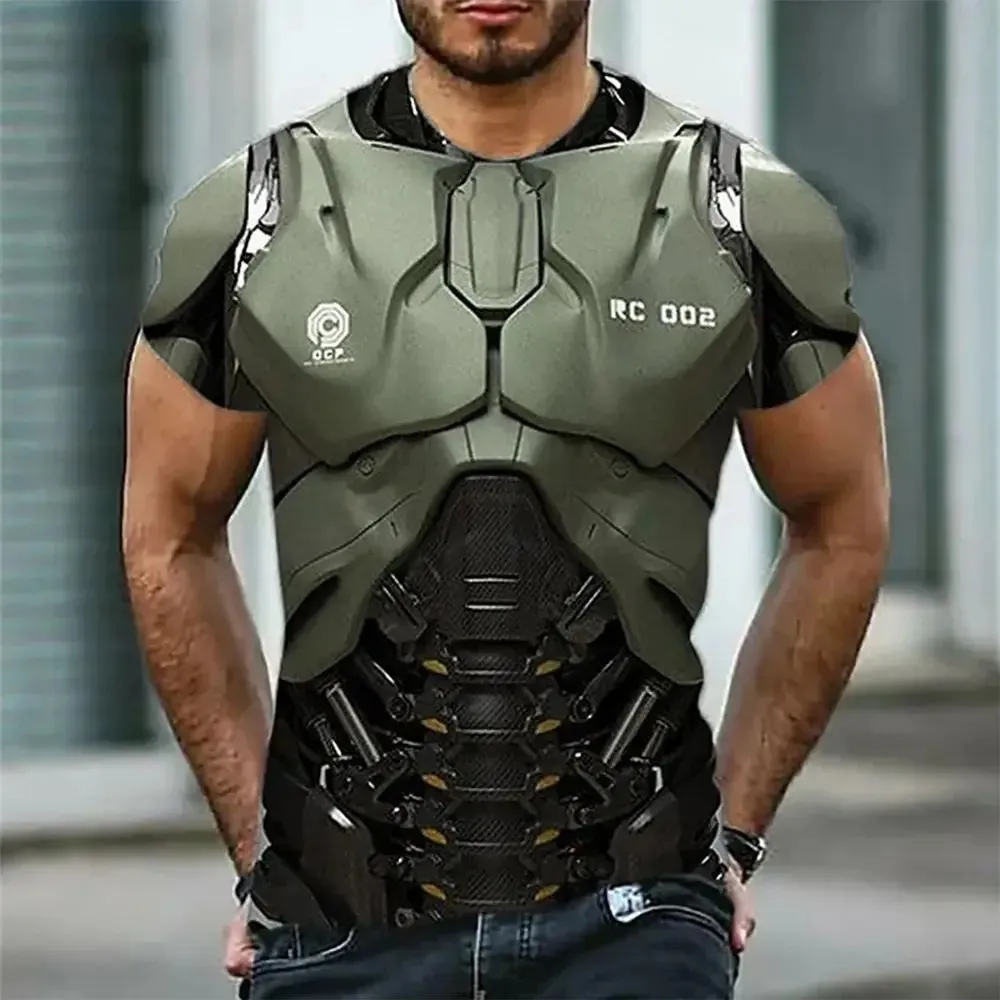 

Summer men's 3D high-definition printed T-shirt, fashionable armor print pattern, casual loose round neck short-sleeved streetwe