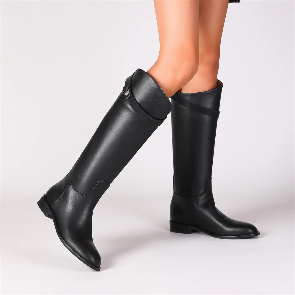 FEDONAS Ins Fashion Women Knee High Boots Genuine Leather Thick High Heels Long Motorcycle Boots Female High Warm Knight Boots