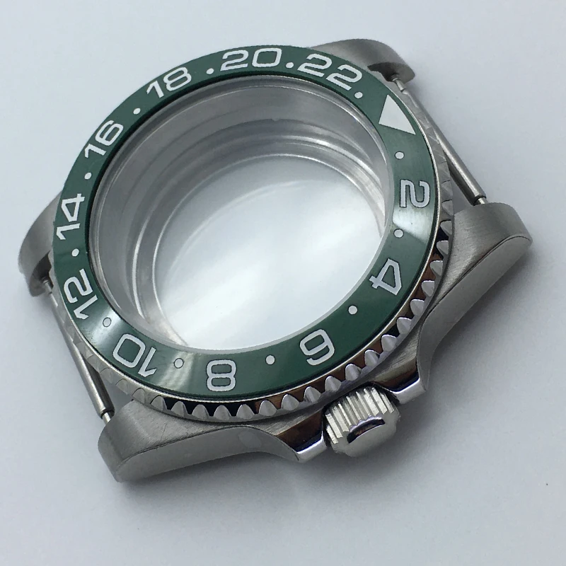 

Высокое качество 40 мм серебряные корпуса для часов с сапфировым стеклом керамическое кольцо для Seiko NH35 nh36 механизм 100, водонепроницаемый для циферблата 28,5 мм