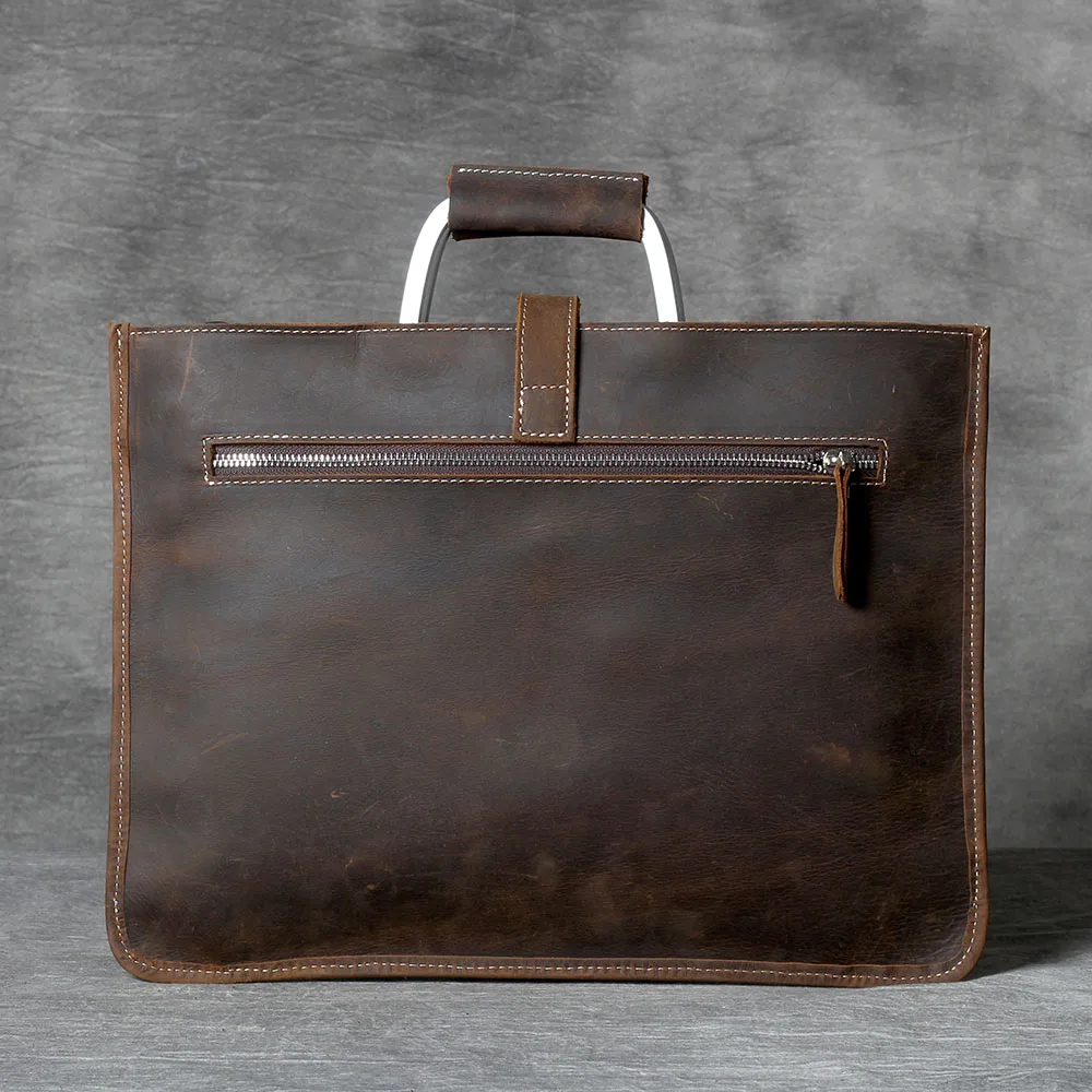 S.WORKER Vintage Echtleder Herren-Aktentasche Laptop-Tasche Einfacher Stil Crazy Horse Leder Schultertasche Italienisches Rindsleder – Detail 9
