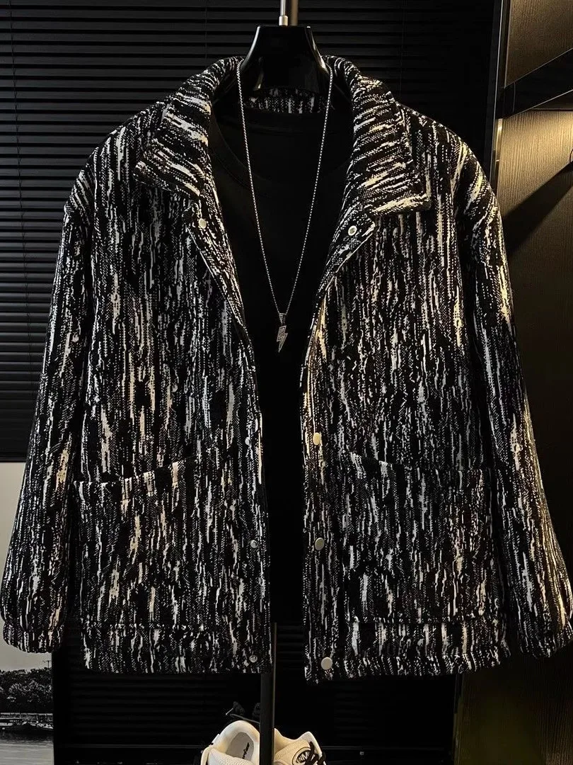 

Floral Print Men's Jaet Loose Fit Long Sve Turn-down Collar Autumn Winter New Sle Youthful Versatile Outerwear