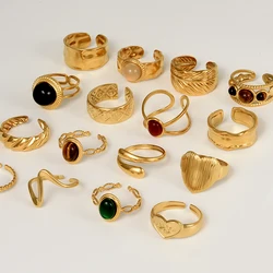 1 pz classico occhio di tigre vera pietra aperta regolabile anelli in acciaio inossidabile per donna uomo accessori anello gioielli dito color oro