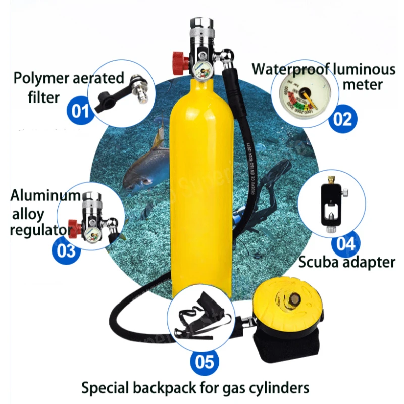 Duikuitrusting Snorkelmasker Duikuitrusting voor duiker Mini Zuurstoftankcilinder Onderwaterademhalingsapparaat 1L