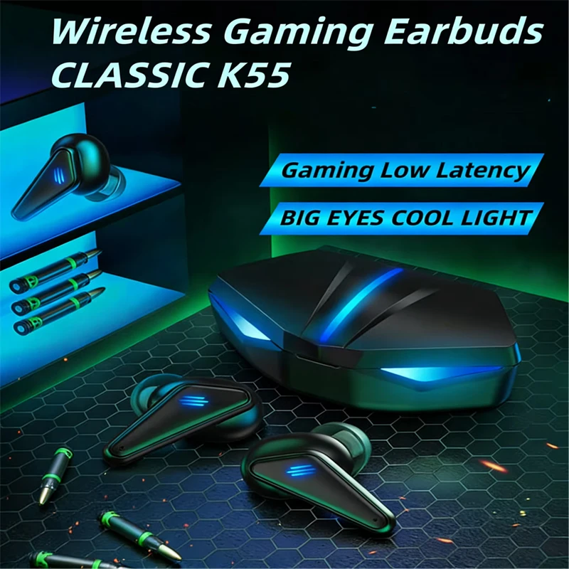K55-TWS Earphones Bluetooth Wireless Gamer Headphones 65ms L