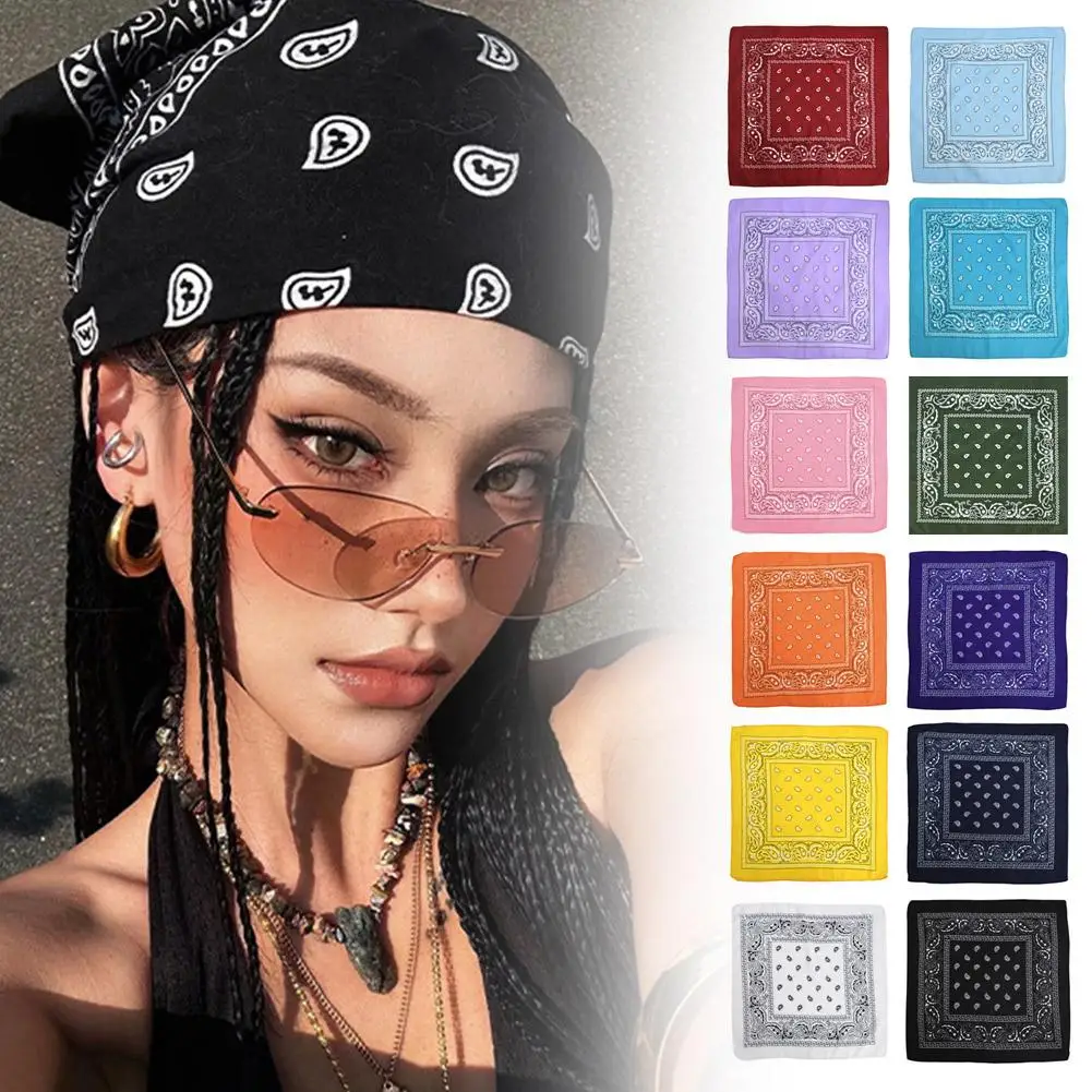 

Хип-хоп женский шарф для девочек и детей, квадратный головной убор в стиле панк, модный богемный платок на голову, повязки на голову, аксессуары для волос, новинка 2023 г.
