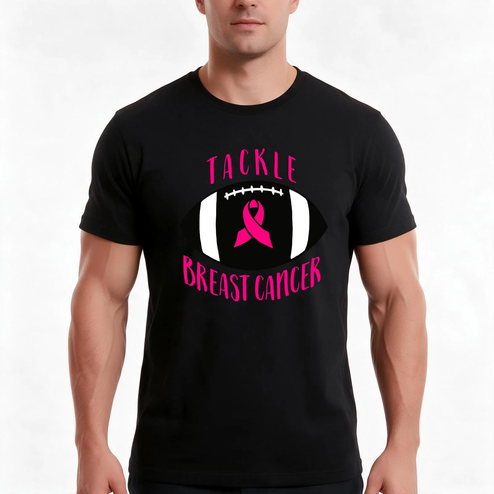 Tackle Breast Cancer Football Design T-Shirt, Summer Casual Cotton Tee, Oversized Streetwear Tops, Vintage Graphic Print