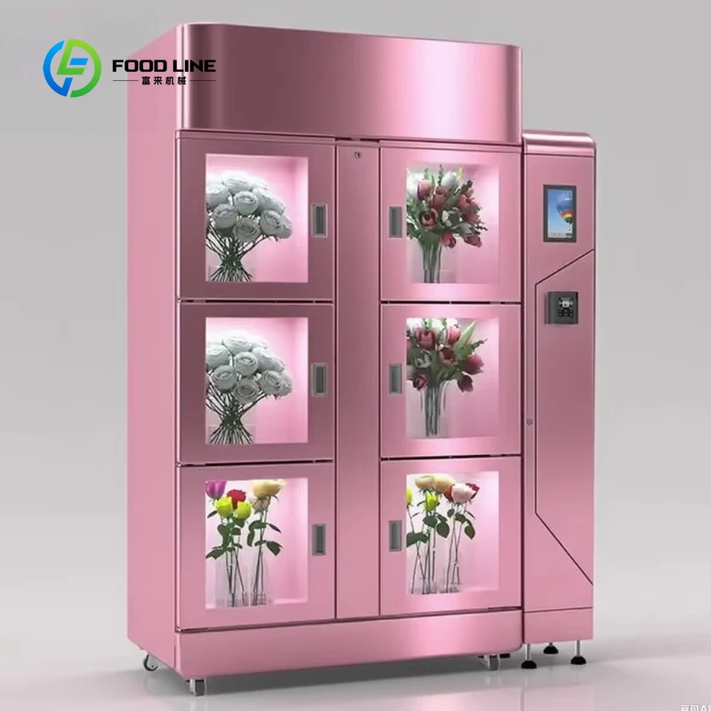 Customized low-energy flower vending machines: refrigeration, wireless connectivity, and transparent quality
