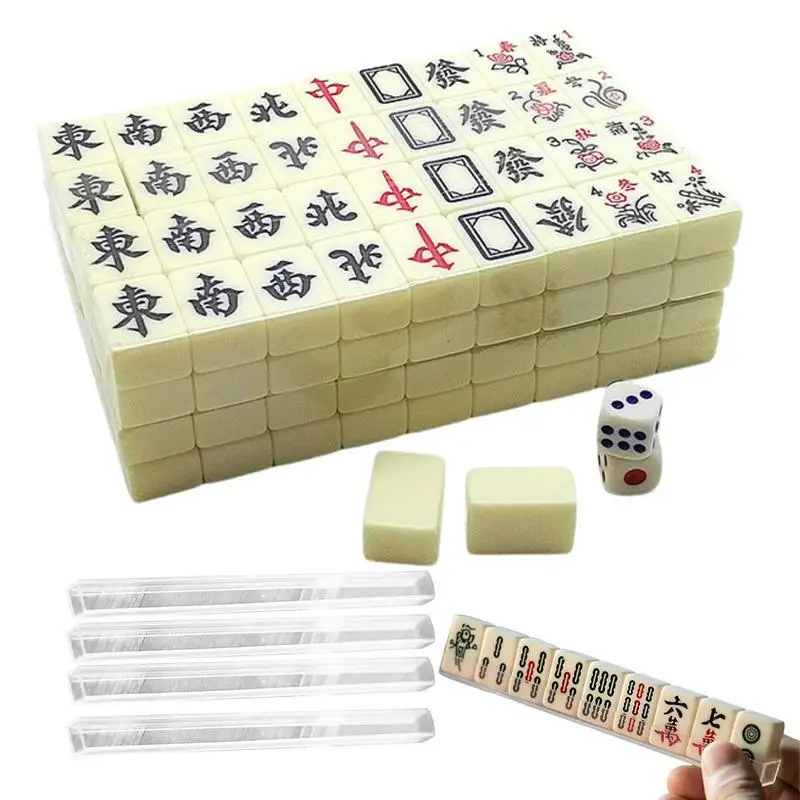 144Pcs Mini Mahjong Game Set Traditional Version Family Leisure Board Game Supplies For Party Playing Compact Gift