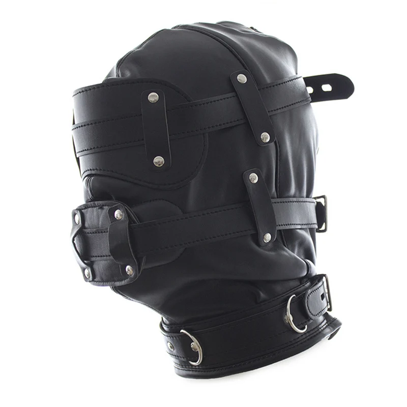 Exotic Accessory Costumes Apparel PU Leather Head Harness Dildo Gag Hood Mask Bdsm Bondage Cosplay Pet Play Headgear Penis Gags