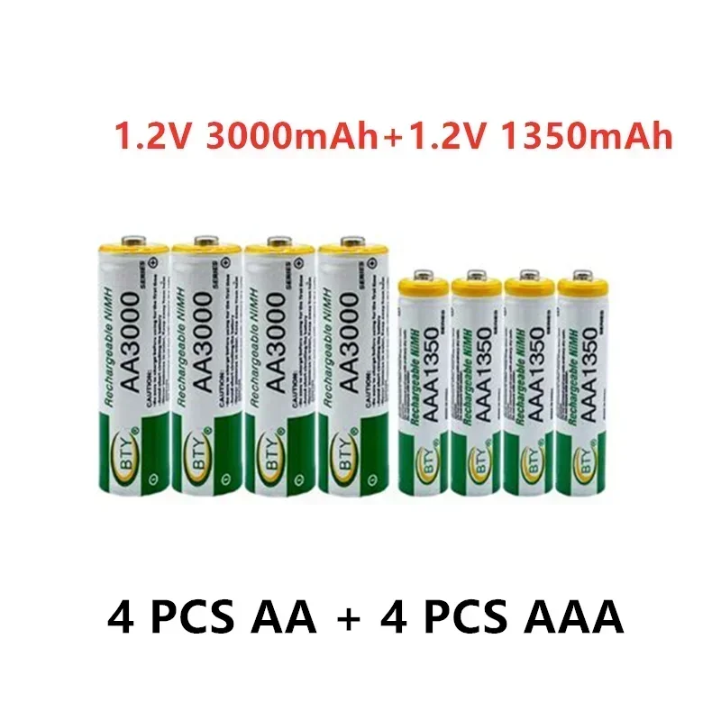 1.2V AA + AAA NI MH Rechargeable AA 3000mAh Battery + AAA 1350mAh Battery For Torch Toys Clock MP3 Player Replace Ni-Mh Battery