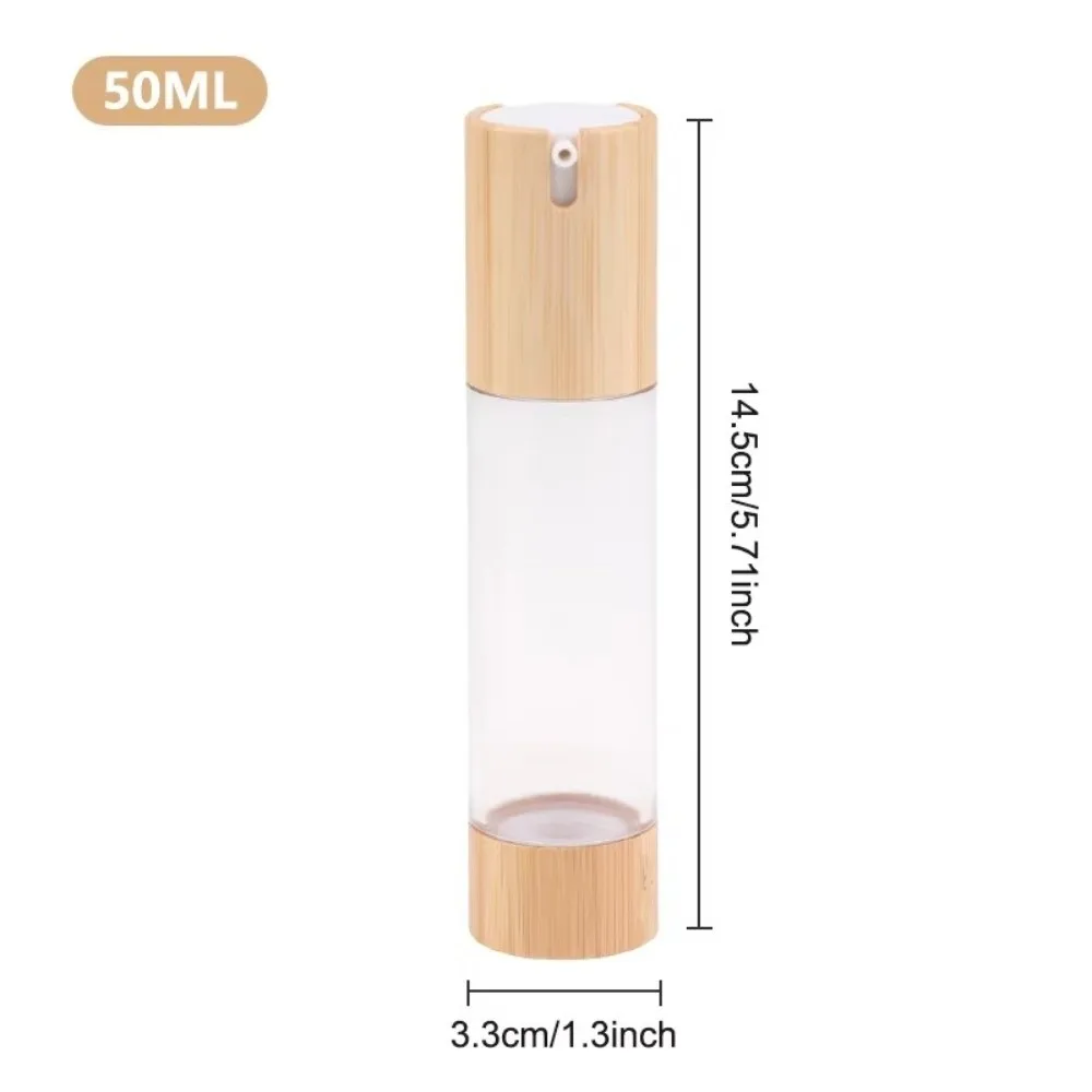 Fotografia 5: Frasco Vazio a Vácuo Sem Ar de Bambu 15ml 30ml 50ml para Loção, Frasco Cosmético Tipo Pressão para Creme de Maquiagem e Sérum