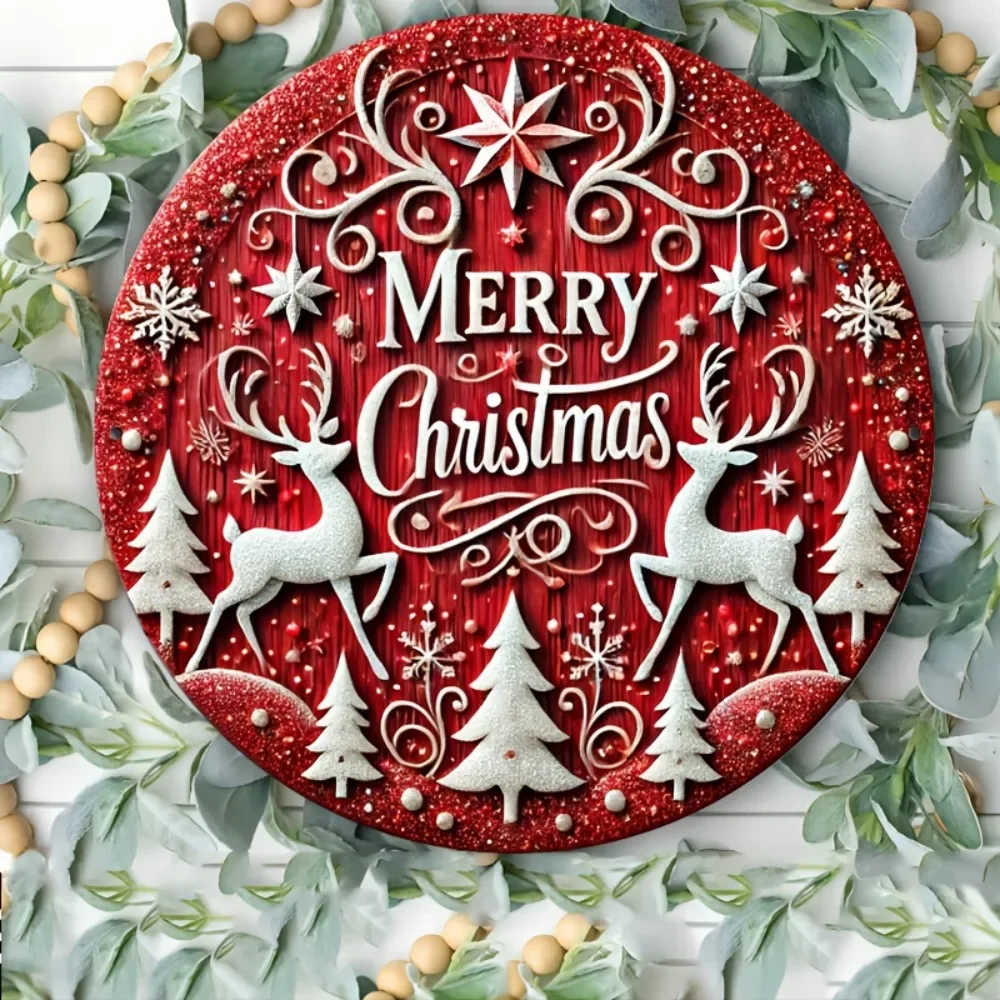 8x8" 3D Merry Christmas Aluminum Decor - Festive Wall Hanging with Reindeer, Ideal for Cafe/Gym/Home, Indoor & Outdoor Art