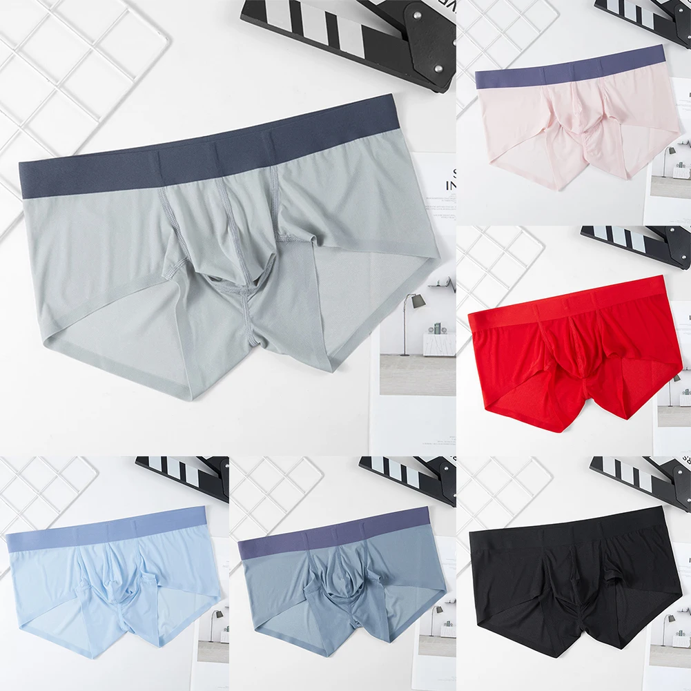 Mens Ice Silk Sheer Briefs Underwear Trunks Shorts Bulge Pouch Underpants Breathable Athletic Underwears