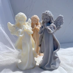 Praying Girl Angel Figurine Silicone Mold Art Sculpture Soy Wax Candle Mould Cherub Home Decor Gardening Crafts